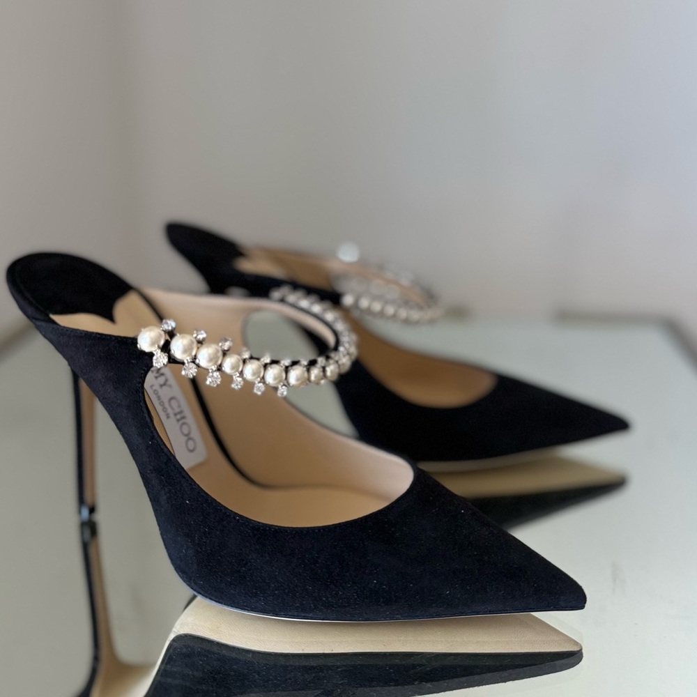 New JIMMY CHOO Bing Suede Pearl-Embellished Mules $1,195 38 - Picture 6 of 11